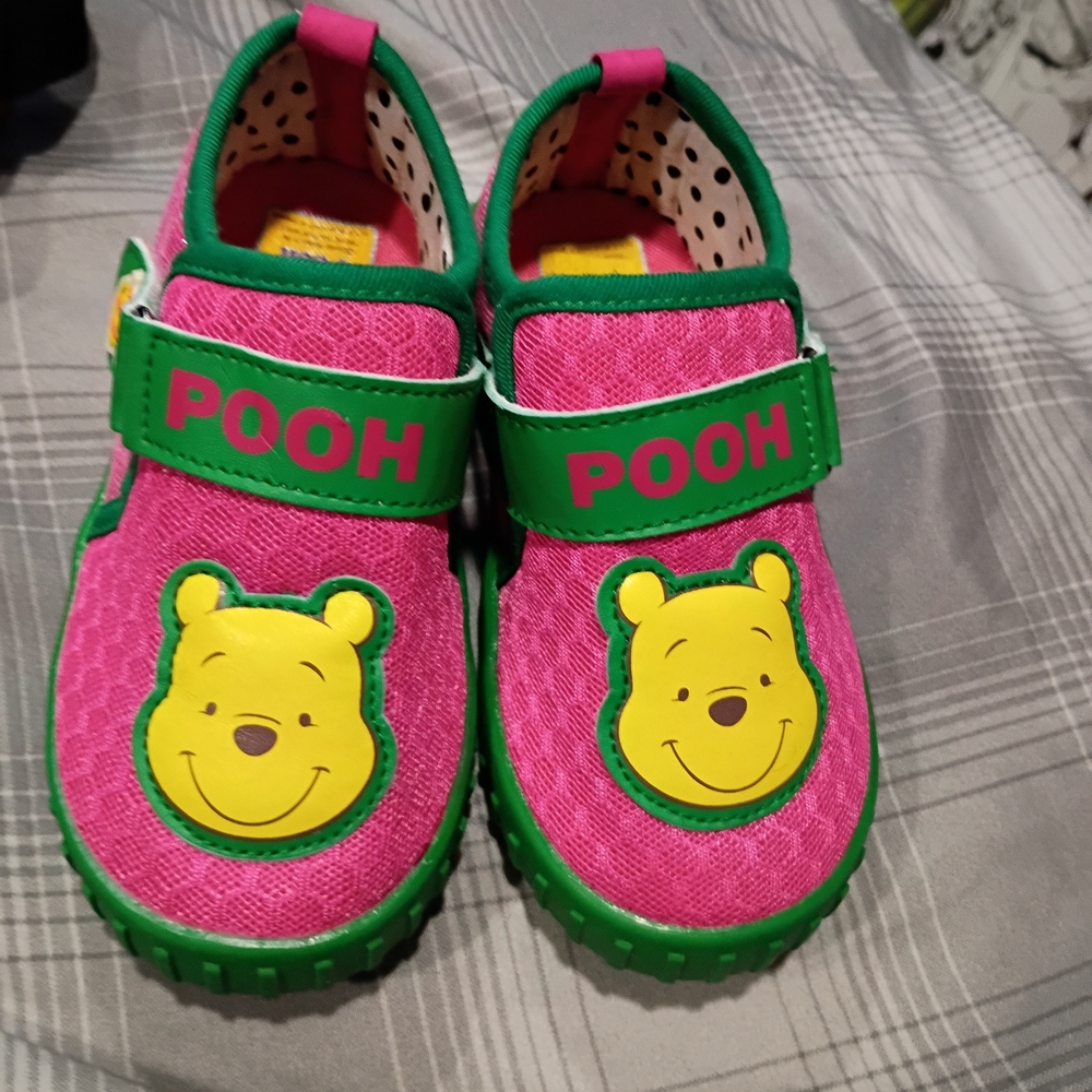 Vintage Disney Pooh Kids' Pink & Green Slip-On Shoes Kids 11 Excellent Condition